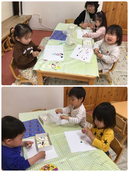 今日は、ほしぐみさんはシール貼りをして遊びました。