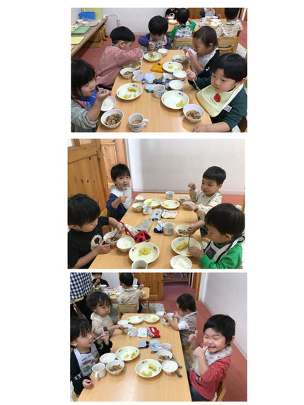 「おいしいね！」「おいも、だいすき！」「うんとこしょ！ってほったよね！」と芋掘りを思い出しながら嬉しそうに食べていました。