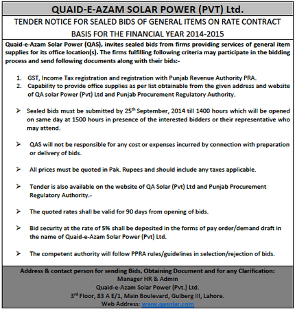 Tender Notice for General Items