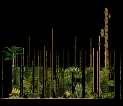 Dessin de la scénographie de l'opéra: Jungle, opéra sauvage. Opéra de Bordeaux. Mise en scène Stéphane Guignard..