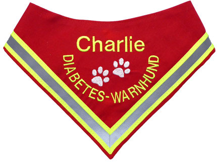 Diabetes Halstuch,  Warnhund, Reflektorband, Leuchtband, Hund, Pfoten