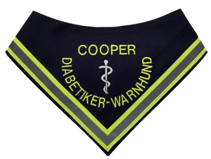 Diabetiker Halstuch , Warnhund,Aesculapstab, Reflektorband, Leuchtband, Hund,medizinischer Stab