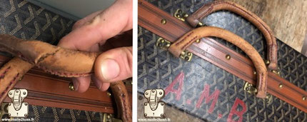 Cuir craquelé de poignée ancienne malle goyard vintage