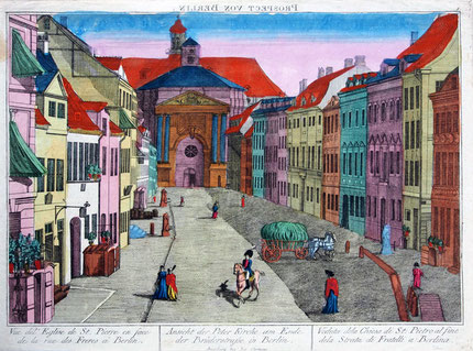 Die Brüderstraße in Berlin um 1800. Altkolorierter Kupferstich. 