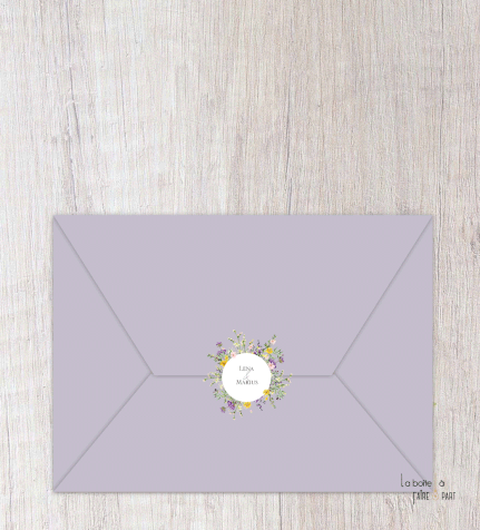 Save the date mariage gif animé-Save the date mariage virtuel-Save the date mariage digital-Save the date mariage numérique animé-à envoyer via les réseaux sociaux-whatsapp-facebook-messenger-mms-pictogramme-bouquet de fleurs-sauvage-champêtre-violet-