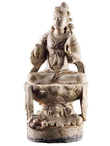 一級文物　文殊菩薩坐像（安国寺出土）　中国・唐（８世紀）　中国・西安碑林博物館