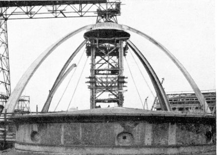 Wiederaufbau der Kuppel mit Stahlbetonsegmenten 1952-1953