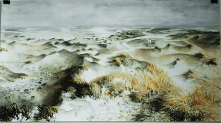 "Kelpies Kniepsand" rechts, Aquarell und Stifte, 50 x 90 cm, 2010