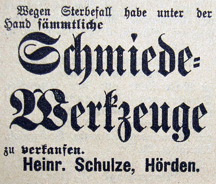 Syker Zeitung am 27.3.1902 /Verkauf von Schmiedewerkzeug 