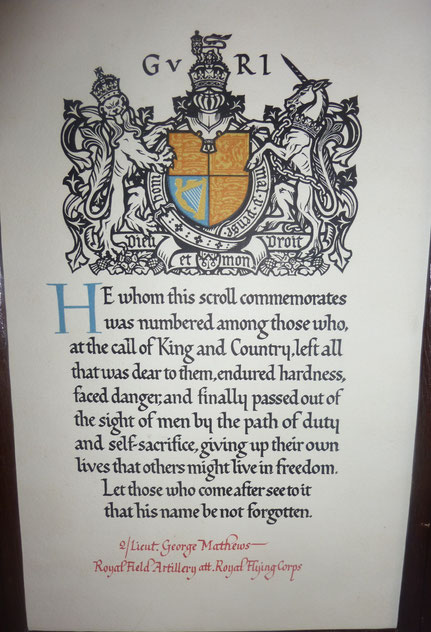 Commemoration Scroll Lt George Mathews (Mackintosh)