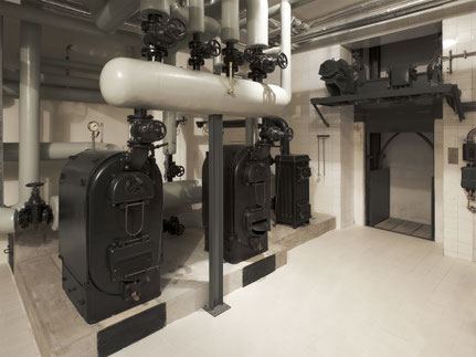 Tugendhat House, boiler room with original ash elevator and reconstructed boilers