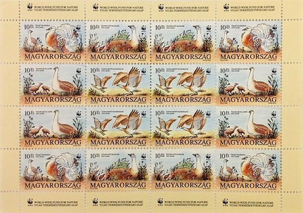 Bird Habitat and WWF on Hungarian Stamps of 1994; Miniature Sheet of 16 Stamps