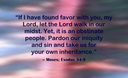 Lord, We are Your Inheritance Quote from Moses; Exodus 34:9 - “If I have found favor with you, my Lord, let the Lord walk in our midst. Yet, it is an obstinate people. Pardon our iniquity and sin and take us for your own inheritance.” – Moses