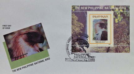 1995 Philippines first day cover, Philippine national bird on souvenir sheet for topical and thematic stamp collecting