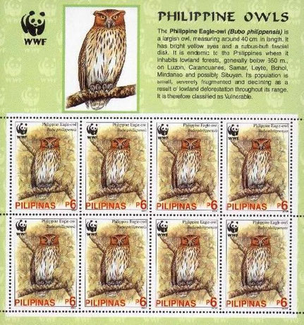 Philippine Eagle-Owl on Philippine Stamps of 2004; Miniature Sheet of 8 Stamps