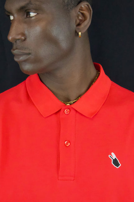 Backenpulversponsor Poloshirt Männer in rot mit Stickerei