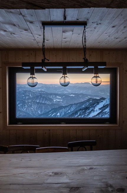 alpine hut with view; mountain style