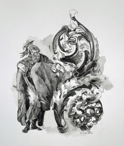 HEROS N° 2   graphite aquarelle sur papier   26 x 21