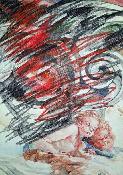 LES VENTS   crayon de couleur sur papier   70 x 50