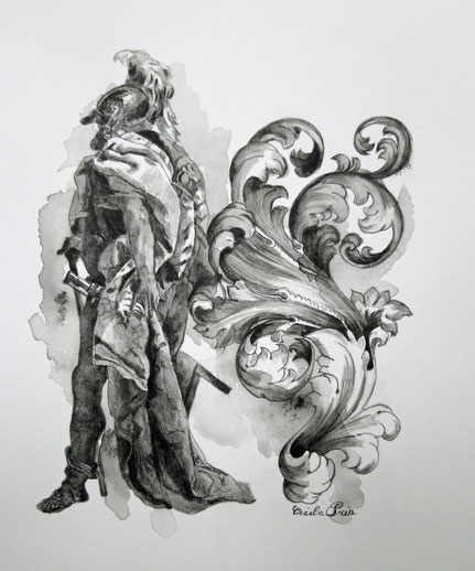 HEROS N° 1   graphite aquarelle sur papier   25 x 20