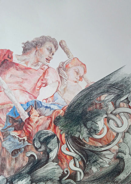 La Lutte - Crayon de couleur sur papier - 70 x 50