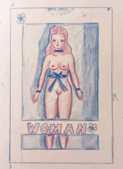 "Women, mint in box"- colored pencil on paper. 06.02.2024