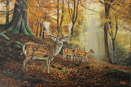 Damwild im Herbstwald 40 x 60 
