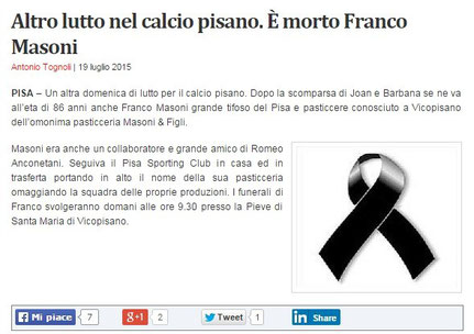 Pasticceria Masoni Vicopisano lutto Franco Masoni 19 giugno 2015