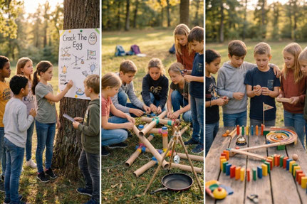 Teambuilding für Schulklassen — Schüler:innen meistern gemeinsam eine gemeinsame Teamaufgabe in Form einer Kettenreaktion