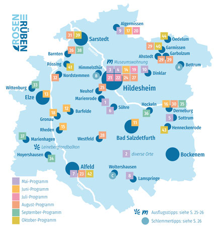 Übersichtskarte der Rosen&Rüben-Veranstaltungen 2025 aus dem Programmheft