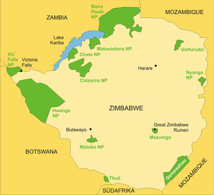 Zimbabwe Reisen - Karte