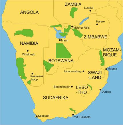 Länder des Südlichen Afrikas: Südafrika, Namibia, Botswana, Zimbabwe, Zambia