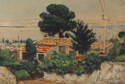 Jean Milhau, Sète vue de l'étang, 1954, signé et daté en bas à droite (380x550)
