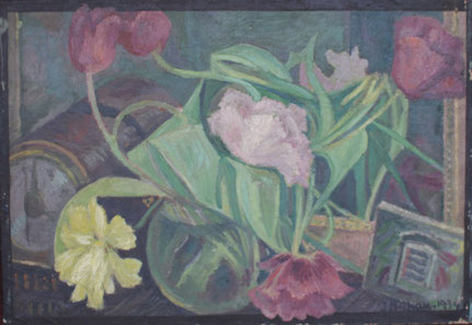 Jean Milhau, nature morte au bouquet 1934, signé et daté en bas à droite (400x580)