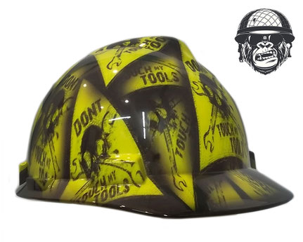 Custom Cap Hard Hats.  Many different designs, great safety features including webbed harness, ratchet tightening and a peak at the front for sun protection. Sweat band incorporated into the harness.