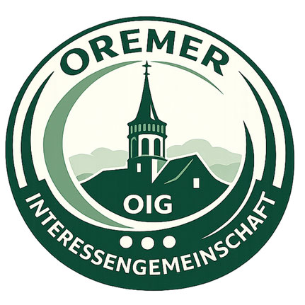 Logo der Oremer Interessengemeinschaft (OIG) aus Gau-Odernheim mit stilisierter Kirche und grünem Runddesign.