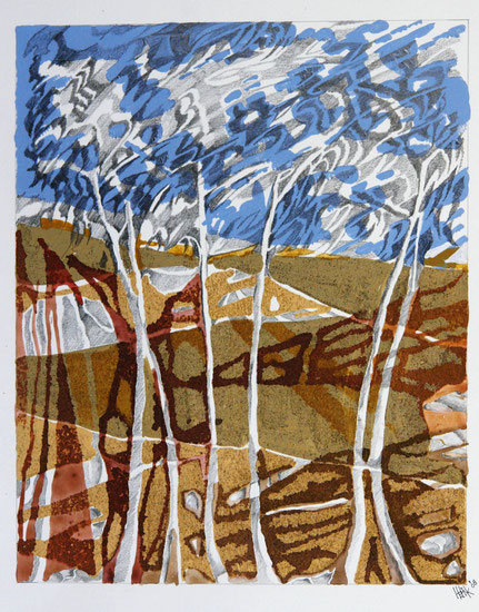 Eucalyptustrees - acryl with pencil and sandstructure on paper - 30 x 24 cm