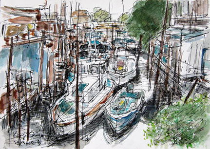 東京都品川区・東品川の運河の周辺と船