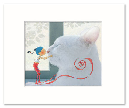 Timeliot fait un bisou à un chat blanc