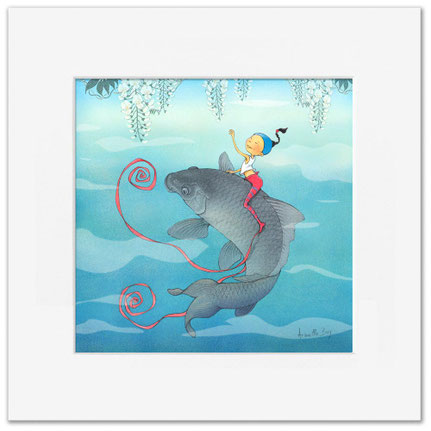 Illustration d'un beau poisson dans l'eau. Timeliot est sur son dos.