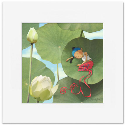 Illustration de Timeliotdormant sur une feuille de lotus
