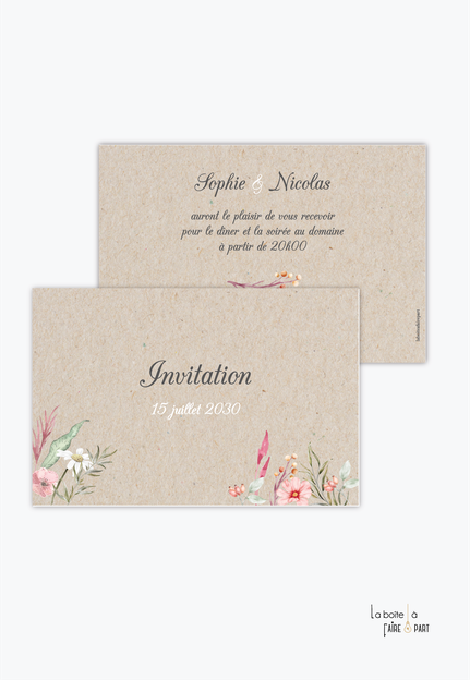 Carton invitation mariage-Invitation mariage- rose-gypsophile-pivoines-doré-
