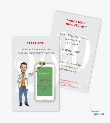 Invitation anniversaire homme-carte d'invitation anniversaire homme-selfie-smartphone-i phone