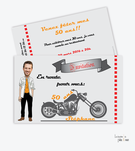 carte invitation anniversaire homme-invitation anniversiare homme -moto-biker-harlkey davidson-