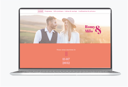 Site de mariage-Site internet de mariage-wedding website-assorti au faire-part- pop-color pop-coloré-fuschia-orange