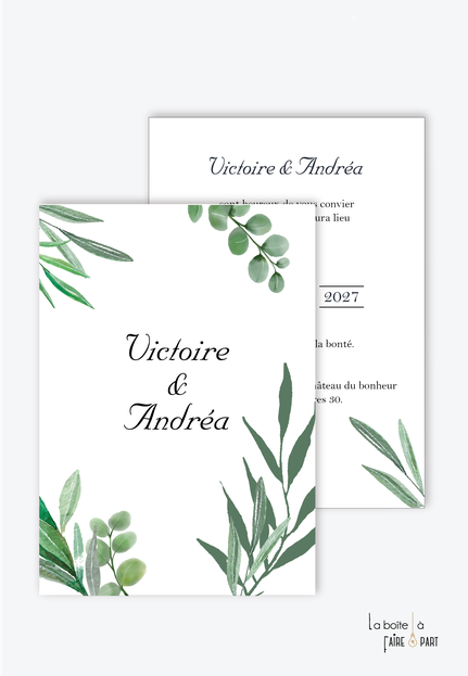 Faire-part mariage-champêtre-eucalyptus -branche d'olivier-