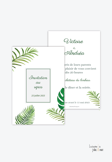 Carton invitation mariage-Invitation mariage- jungle-tropical-feuille de palmier-