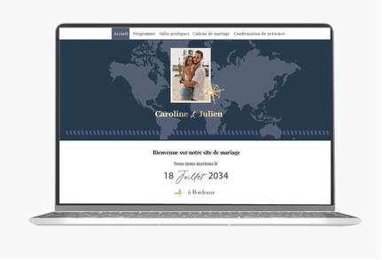 Site de mariage-Site internet de mariage-wedding website-assorti au faire-part-Voyage-pays-boussole-passeport-mappemonde-bleu