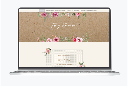Site de mariage-Site internet de mariage-wedding website-assorti au faire-part-kraft-fleurs colorées-pivoines-champêtre-fleuri