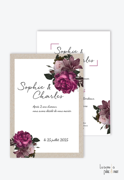 Carte d'invitation mariage Pivoines